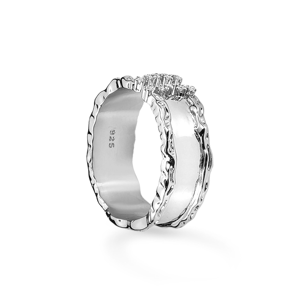Латунное кольцо "Две дорожки фианитов" silver