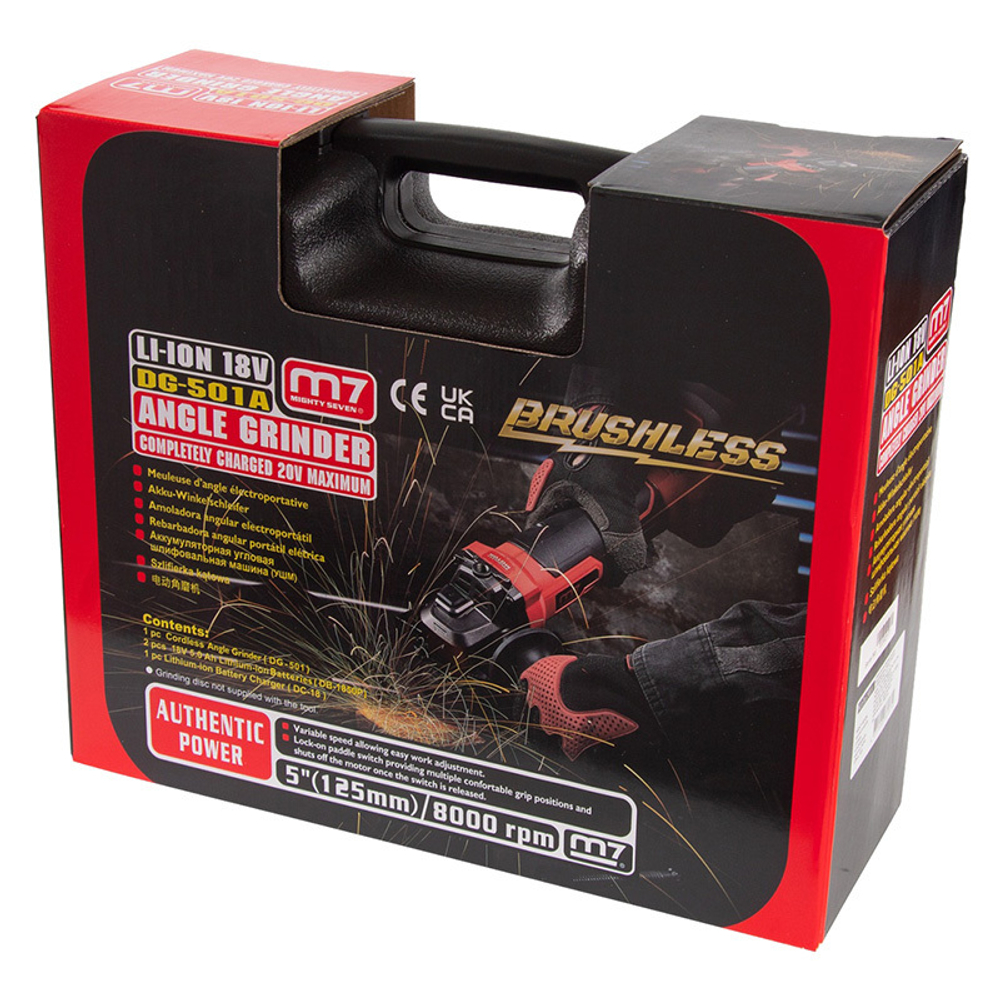 MIGHTY SEVEN (DG-501A) Аккумуляторная угловая шлифовальная машина (УШМ), 125 мм, 18 В