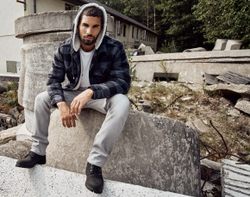 Brandit LUMBER JACKET HOODED black/grey