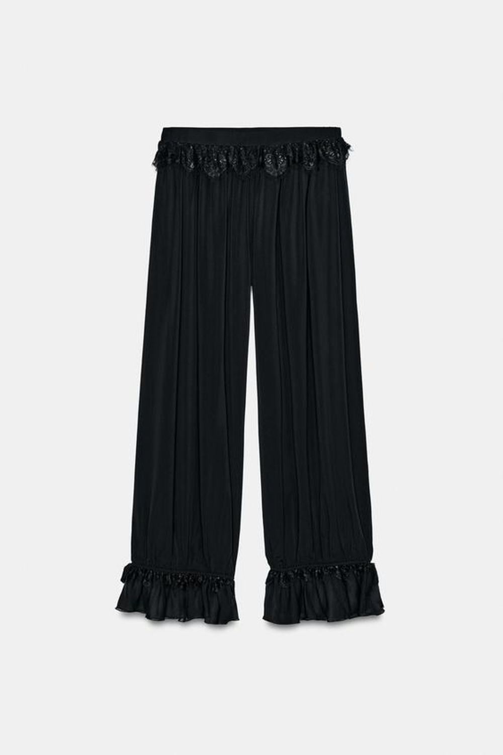 ZARA БРЮКИ-ШАРОВАРЫ С КРУЖЕВОМ, ЧЕРНЫЙ