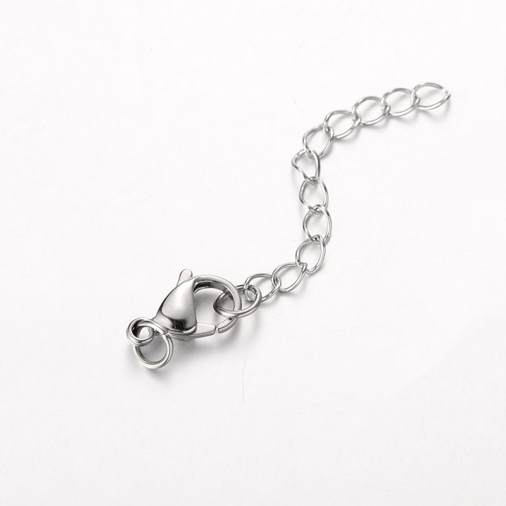 L812 Застежка-карабин 15*9мм с удл. цепочкой, нерж. сталь