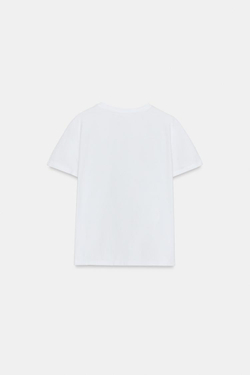 ZARA ХЛОПКОВАЯ ФУТБОЛКА В СТИЛЕ РУСТИК, БЕЛЫЙ