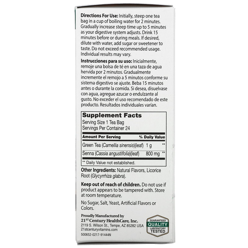 21st Century, травяной чай для похудения, зеленый чай, 24 чайных пакетика, 48 г (1,7 унции)