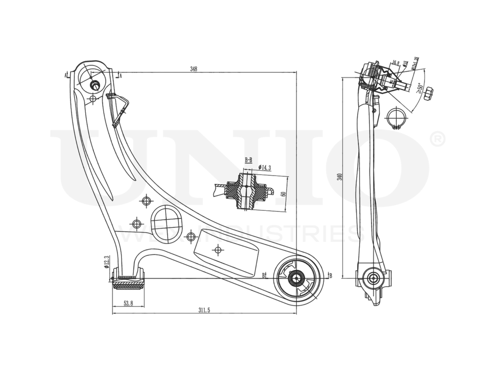 Рычаг подвески поперечный передний нижний правый UNIO SSP-40093