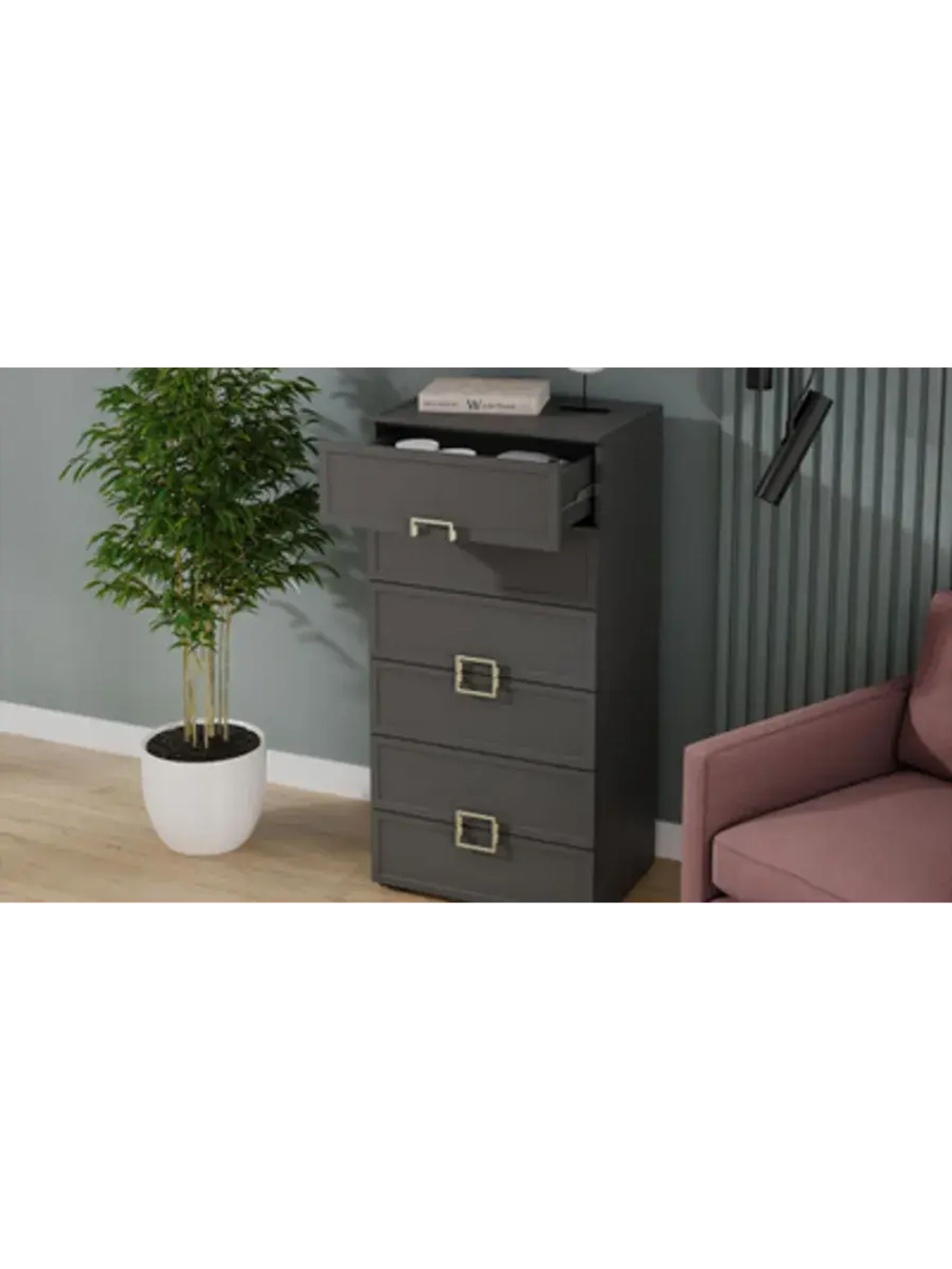 Комод для одежды Серый вулкан 6 ящиков 60х43х121 см