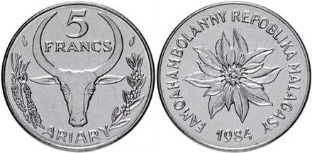 Мадагаскар 5 франков, 1966-1989 UNC