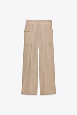 ZARA БРЮКИ ИЗ ТВИЛА С КАРМАНАМИ, БЕЖЕВЫЙ