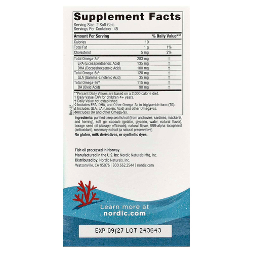 Nordic Naturals, Complete Omega™ Junior, для детей от 6 лет, со вкусом лимона, 90 миникапсул