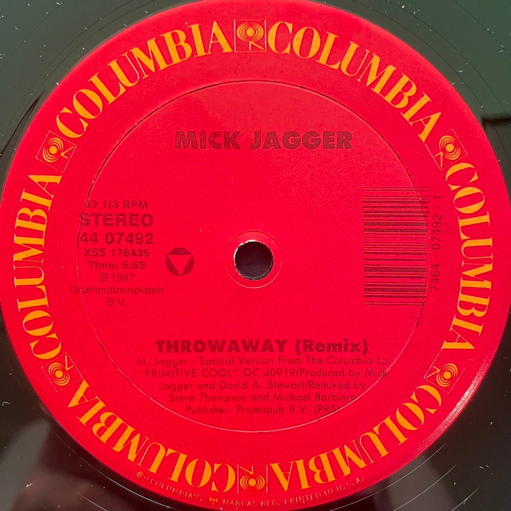 Mick Jagger ‎– Throwaway (США 1987г.) 12", 45 RPM