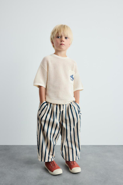 ZARA ТРИКОТАЖНОЕ ПОЛО ИЗ СМЕСОВОГО ХЛОПКА И ЛЬНА MICKEY MOUSE © DISNEY, СИНИЙ/БЕЛЫЙ