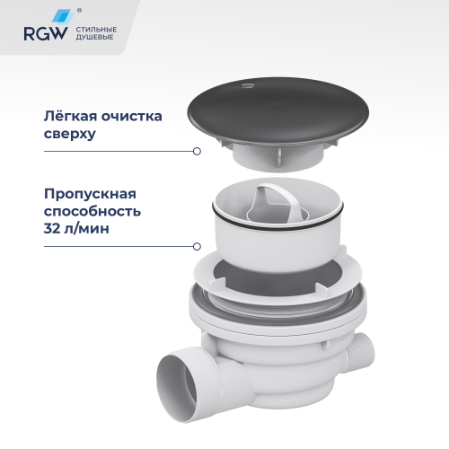 Сифон для душевых поддонов RGW Velplex QYD-01 графит