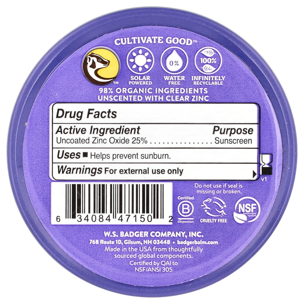 Badger, Adventure Sport, минеральное солнцезащитное средство с прозрачным цинком, SPF 50, без запаха, 68 г (2,4 унции)