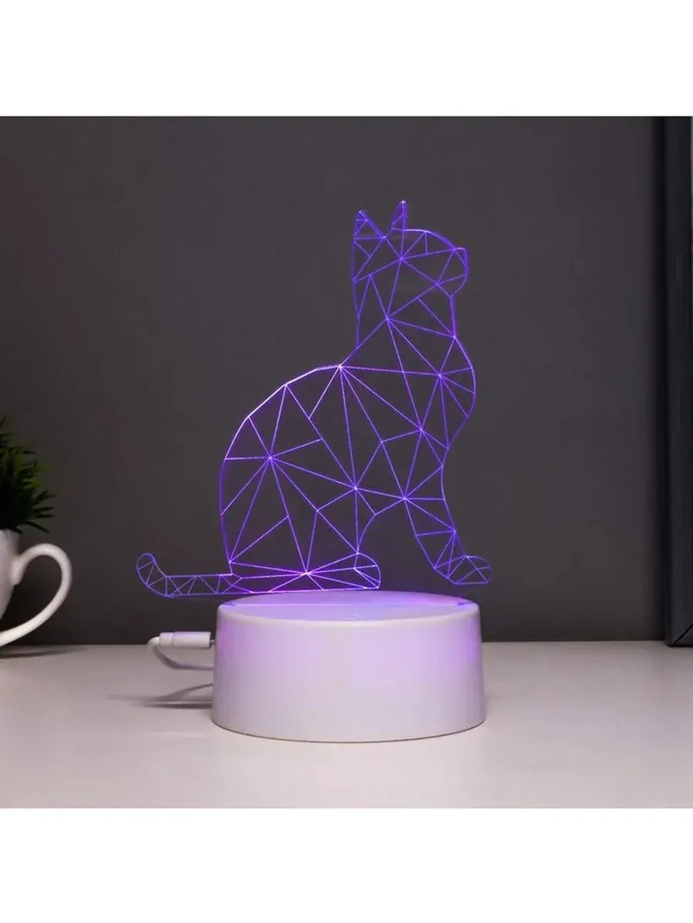Светильник сенсорный «Кот сидя» LED 7 цветов USB/от батареек