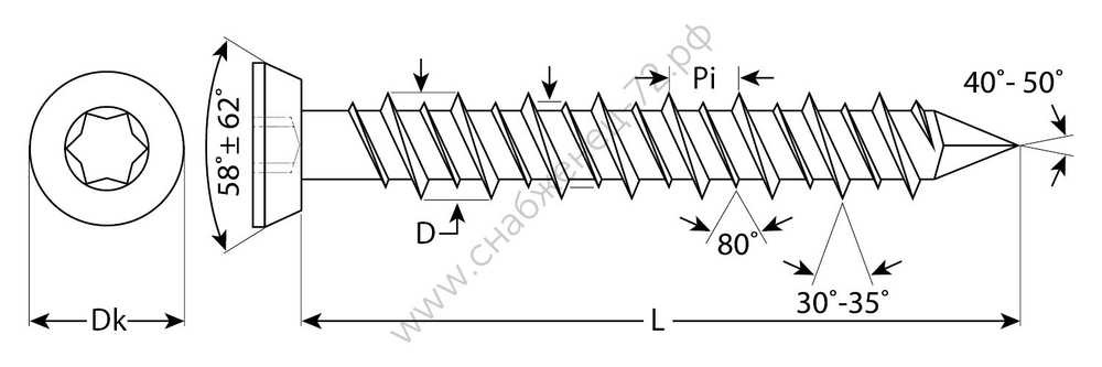 ЗУБР ШБ-Х 182 х 7.5 мм, шуруп по бетону хроматированный, 50 шт (4-300483-75-182)