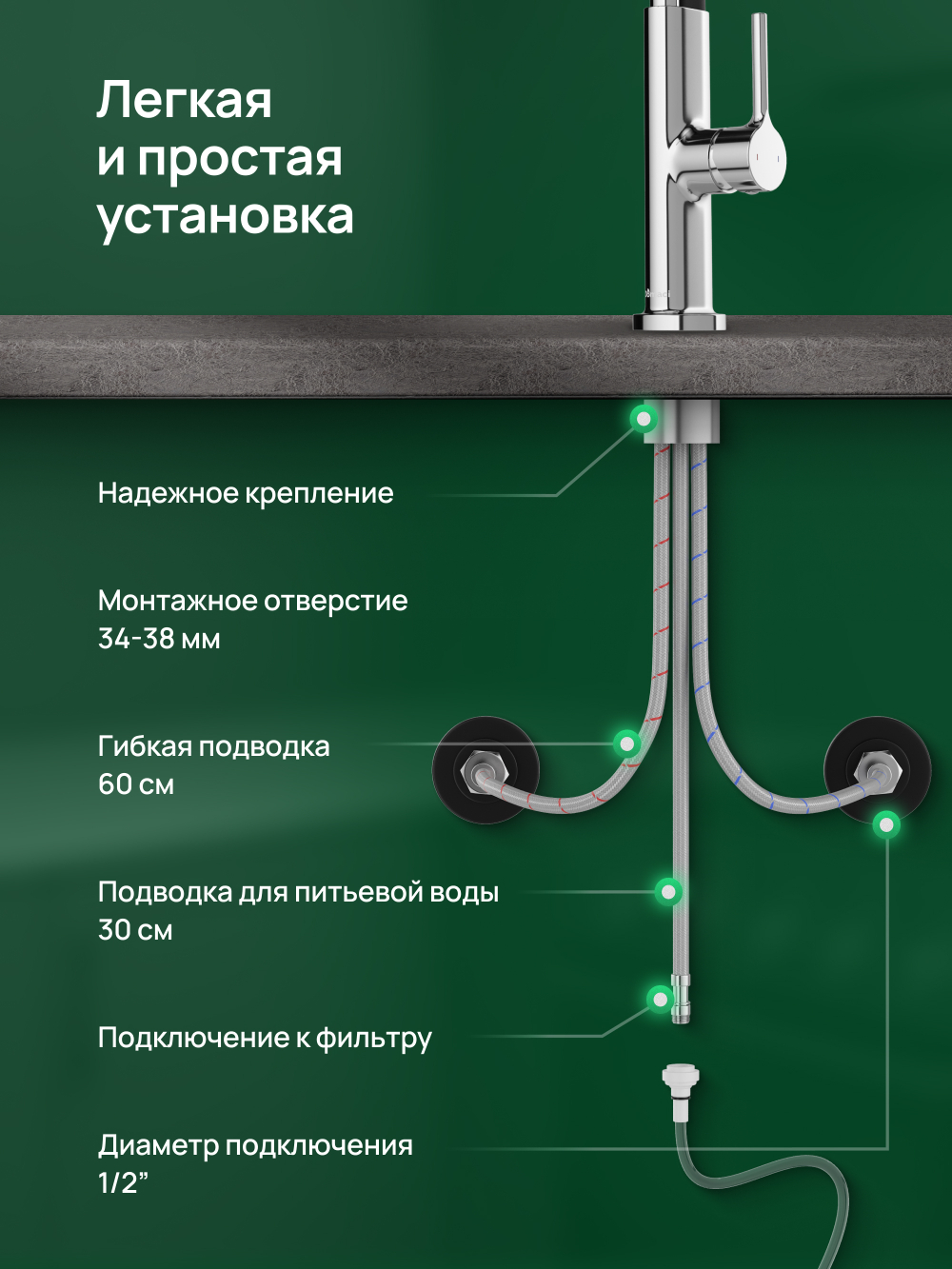 Смеситель для кухни Domaci Римини D569174CR с гибким изливом, хром