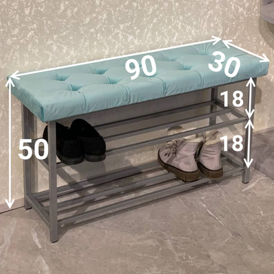 Обувница с сиденьем 90 см голубая на сером каркасе