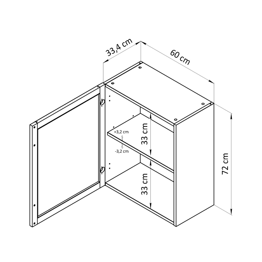 Шкаф кухонный 60х33х72, Вестфалия, навесной модуль со стеклом, массив сосны, бежевый, Dipriz