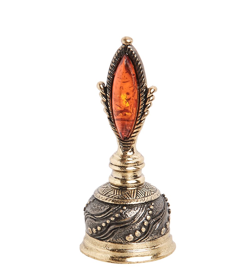 AM-1018 Фигурка «Колокольчик Перышко» (латунь, янтарь)