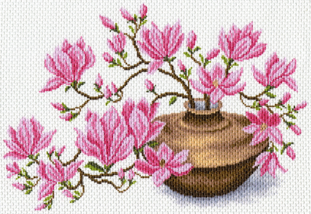 "Ваза с магнолиями"-1606 канва с рисунком