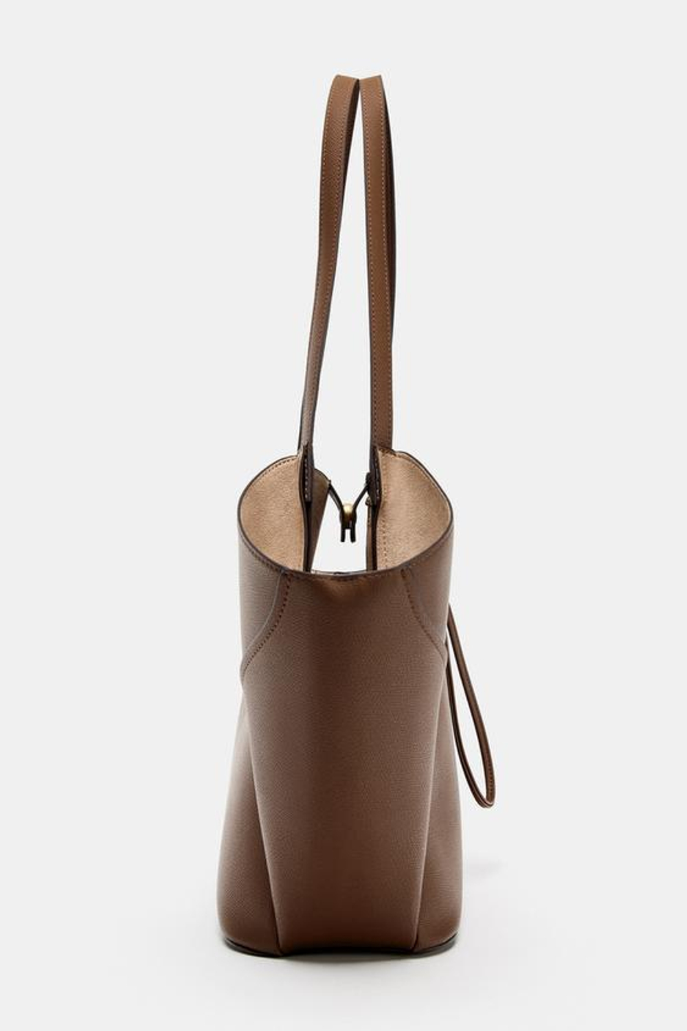 ZARA БОЛЬШАЯ СУМКА-ШОПЕР С ДЕТАЛЯМИ, ТЕМНЫЙ РЫЖЕВАТО-КОРИЧНЕВЫЙ