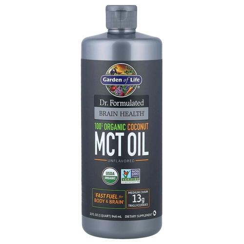 Garden of Life, Компанией Dr. Formulated Brain Health, 100% Organic Coconut MCT Oil, Unflavored, 32 fl oz (946 ml)