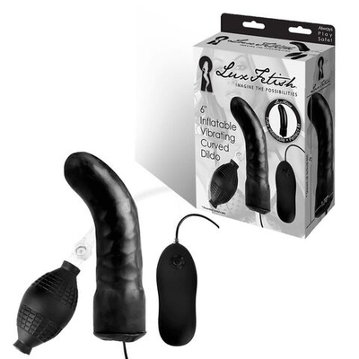 Чёрный изогнутый фаллос с вибрацией и расширением - 16 см. (Цвет: черный)