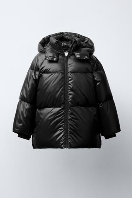 ZARA ПУХОВИК ИЗ ПЕРА И ПУХА WATER REPELLENT И WIND RESISTANT, ЧЕРНЫЙ