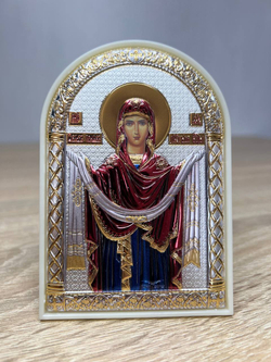 Покрова, икона арочная, пластик белый, эмаль 80х115