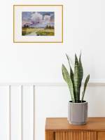 Картина акварельная авторская в паспарту 21х30 см на стену для интерьера "Летний пейзаж"