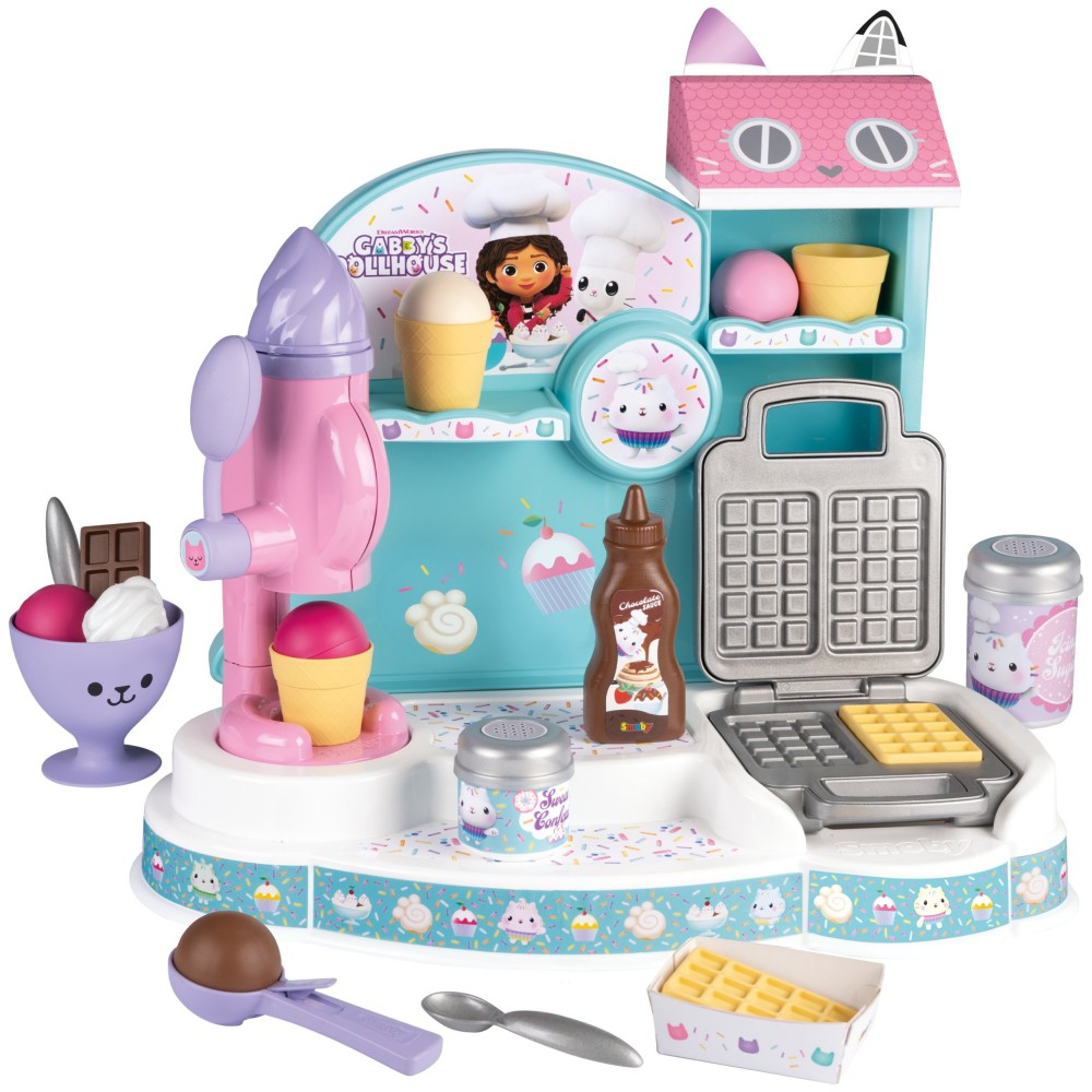 Smoby 350409 — Кафе-мороженое с машиной для мороженого, вафельницей и 20 аксессуарами Кукольный домик Габби 350409 — фото 2