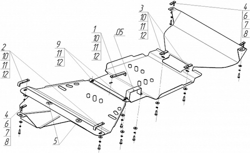 Защита картера Двигателя, Переднего дифференциала, КПП, Радиатора, Разд. коробки. 2 мм, Сталь. для Ford Explorer 2006-2010 MOTODOR.00726
