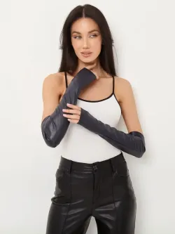 Перчатки длинные без пальцев кожаные