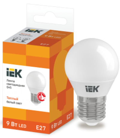 Лампа светодиодная G45 шар 9Вт 230В 3000К E27 IEK