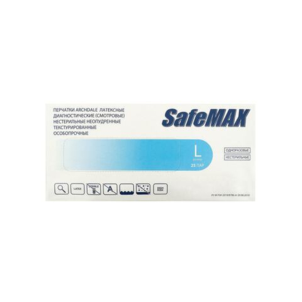 Перчатки латексные особопрочные неопудренные SafeMAX, L, пачка (25 пар)