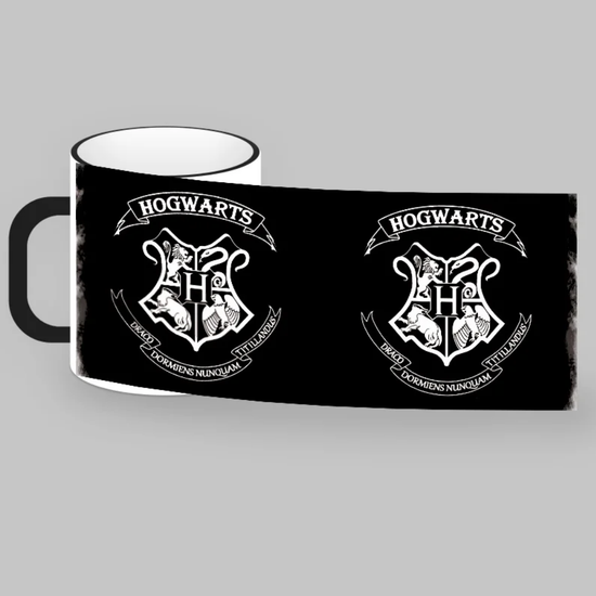 Кружка 330 мл "Хогвартс" (черная с ободком) монохромный