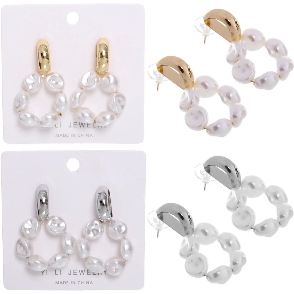 Серьги из гиппоалергенного металла с иск. жемчугом «ПАЛУМНА», цвет золото и серебро, 3*2,5см