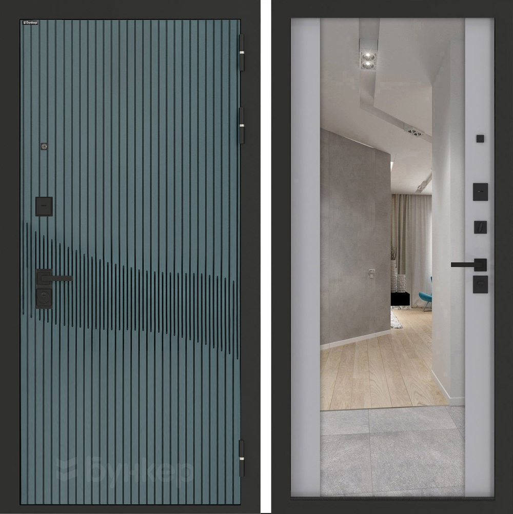 Входная дверь Бункер BN-13 - Зеркало максимум Грей софт