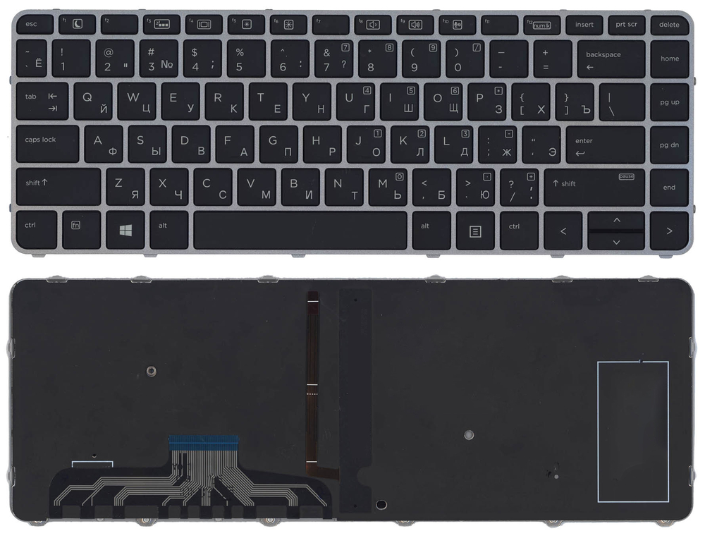 Клавиатура для ноутбука HP EliteBook Folio 1000 1040 G3 черная с сереристой рамкой и подсветкой