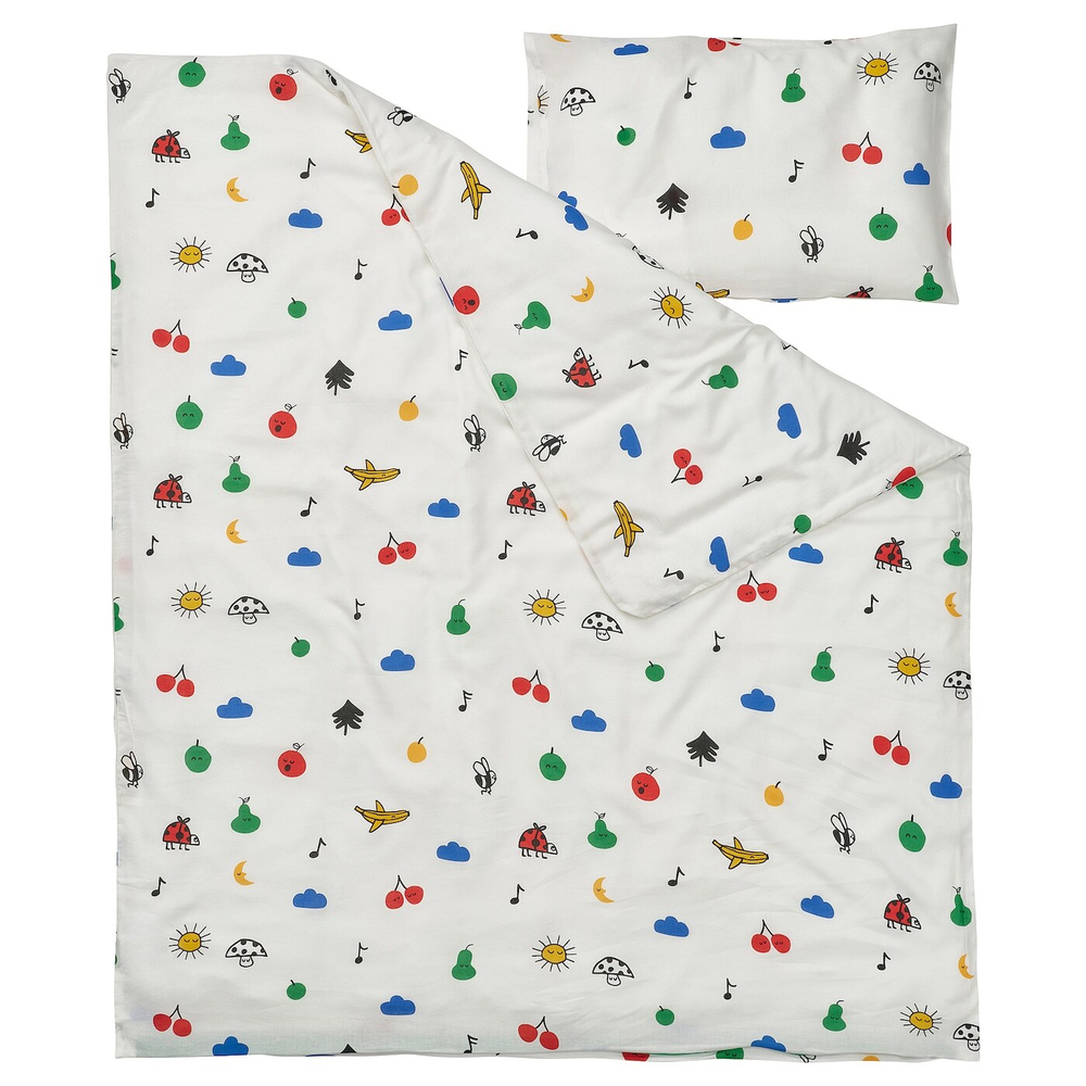 IKEA GRÖNFINK  (ИКЕА ГРÖНФИНК)  -  1 наволочка для детской кроватки, разноцветная, 110x125/35x55 см