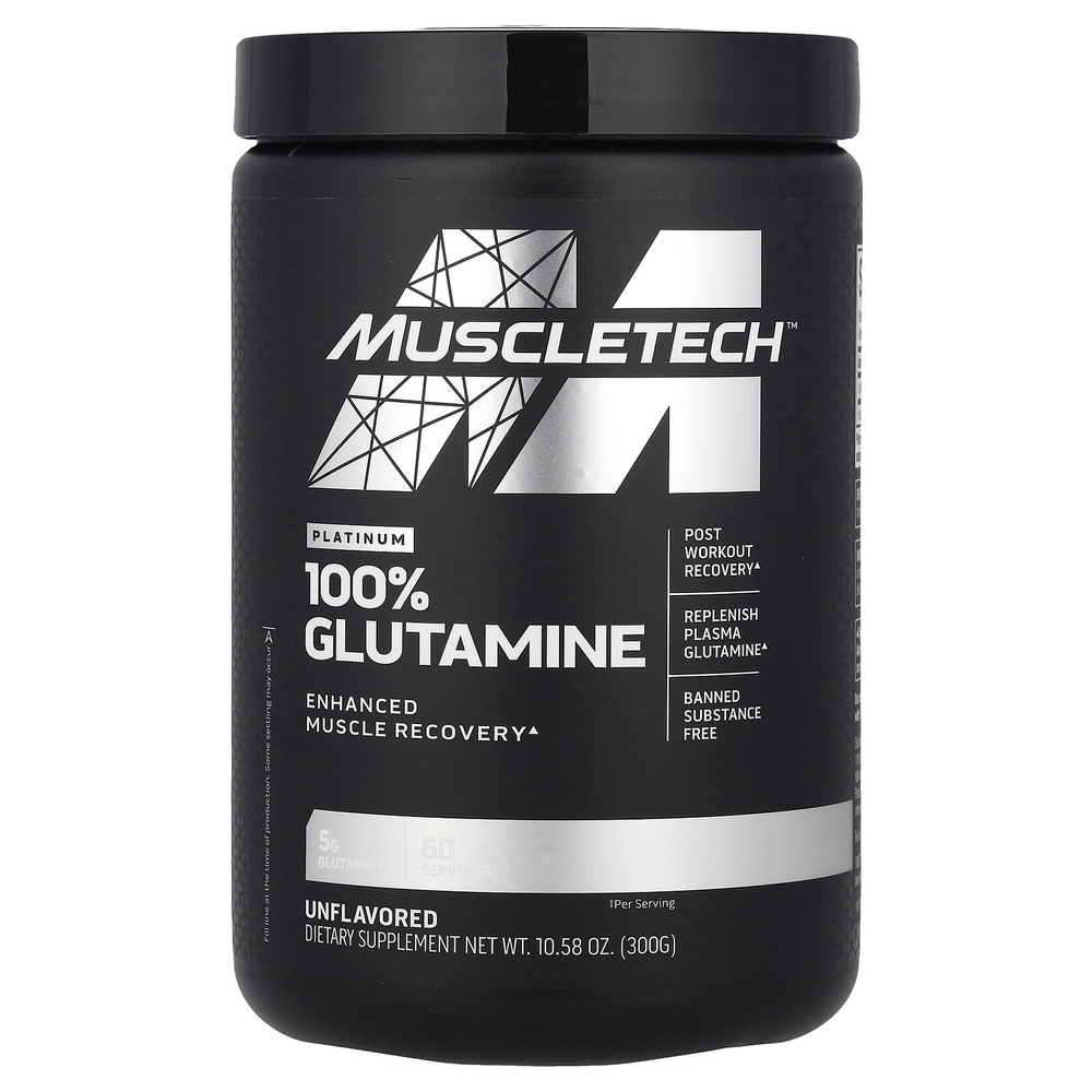 MuscleTech, Platinum, 100% глутамин, без вкусовых добавок, 300 г (10,58 унции)