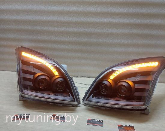 Передние фары Tube Light для Toyota Land Cruisre Prado 120 (03-09) динамические черные