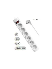 Сетевой фильтр Defender DFS 155 5 м, белый, 6 розеток 99493