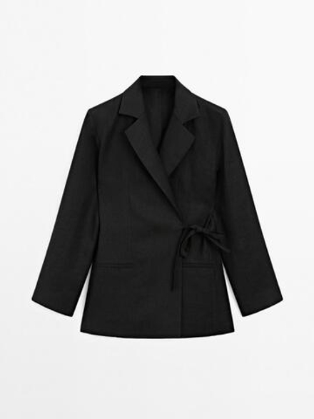 Massimo Dutti Легкий двубортный пиджак из смесового льна, темно-серый