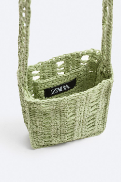 ZARA ПЛЕТЕНАЯ МИНИ-СУМКА, ЗЕЛЕНЫЙ