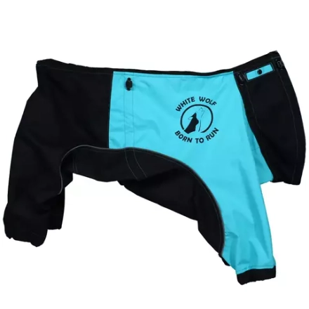 Комбинезон дождевик для собак демисезонный White Wolf вырез на девочку бирюзово-черный