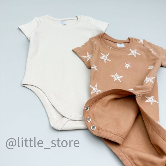 Комплект боди с коротким рукавом, Маленькие звезды/бежевый