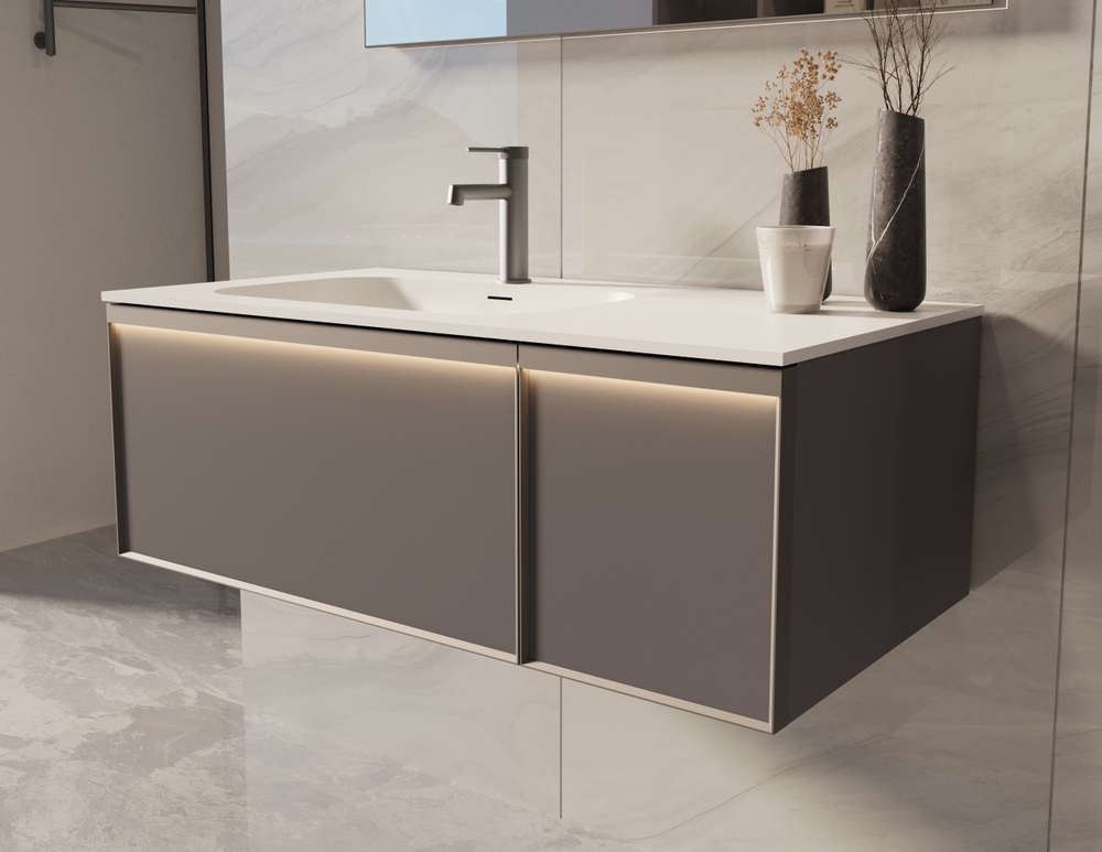 Тумба под раковину Vincea Elise 1000 подвесная, левая, 2 выкатных ящика soft close, серый матовый