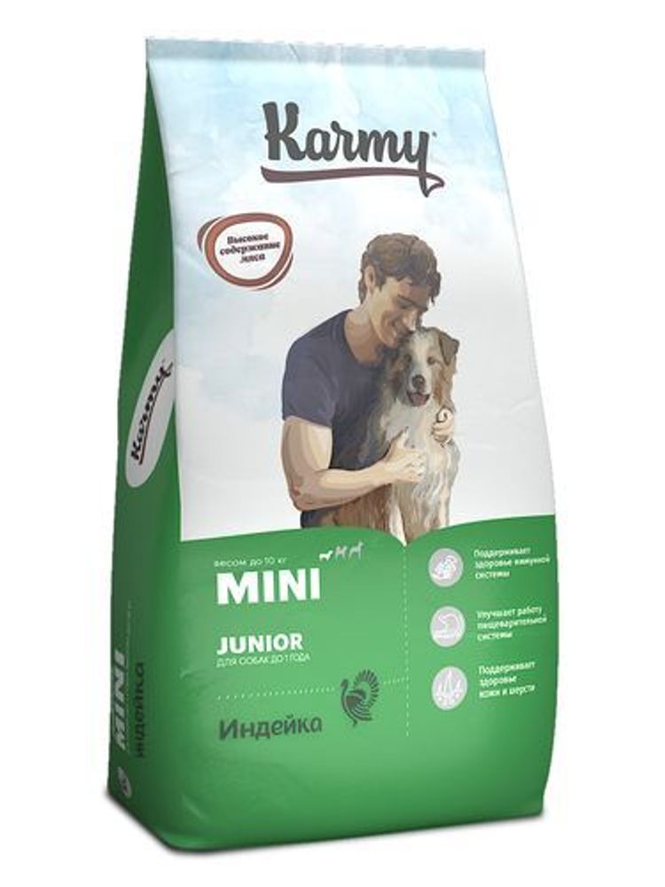 Сухой корм Karmy Mini Junior для щенков мелких пород Индейка 10 кг