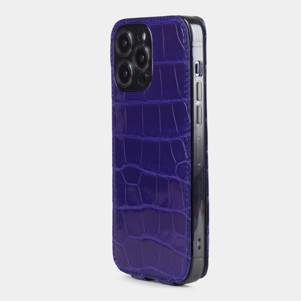 Чехол для iPhone 14 Pro Max из кожи крокодила, синего цвета