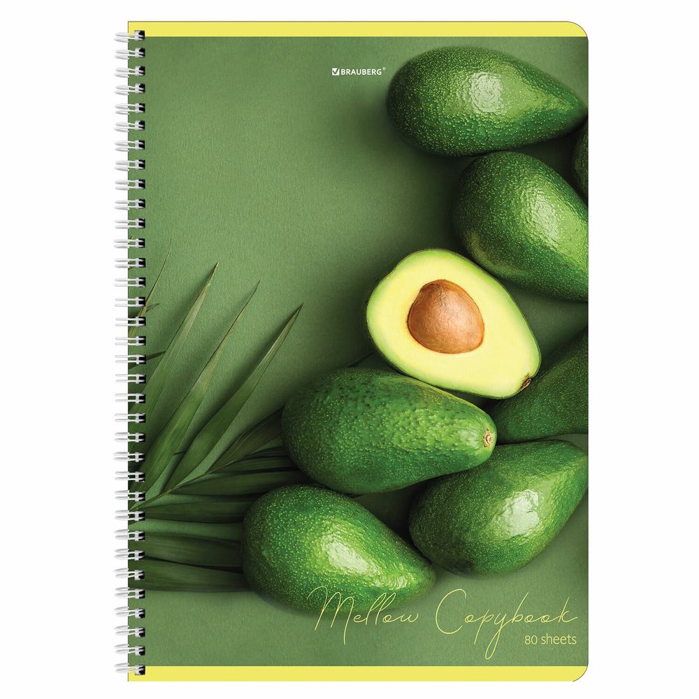 Тетрадь А4, 80 л., BRAUBERG, гребень, клетка, обложка картон, "Фрукты", 404051, 4шт